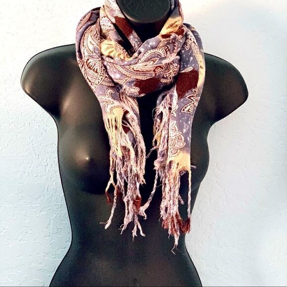 Boho Paisley Print Fringed Wrap Scarf Size OS - Picture 1 of 7